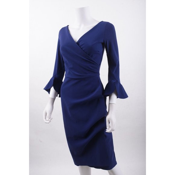 Chiara Boni Womens Triana Sheath Dress Ruffle Sz 6 Blue I wanted black. - Picture 3 of 6